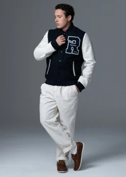 Blouson en cuir marine / blanc FORD HATCH