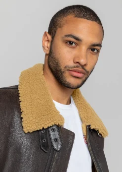 Blouson en cuir marron / beige REAGAN QUEENSTOWN
