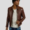 Blouson en cuir marron NORIS GREEN