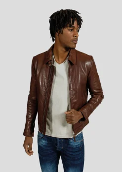 Blouson en cuir marron NORIS GREEN