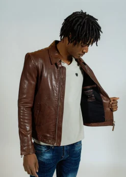 Blouson en cuir marron NORIS GREEN