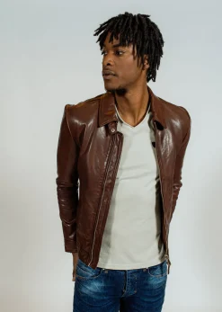 Blouson en cuir marron NORIS GREEN