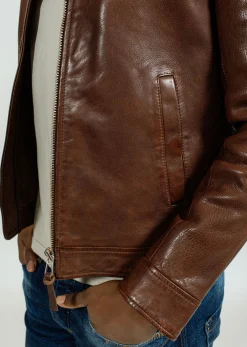Blouson en cuir marron NORIS GREEN