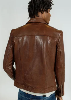 Blouson en cuir marron NORIS GREEN