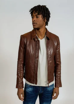 Blouson en cuir marron NORIS GREEN