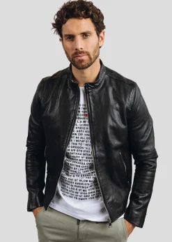 Blouson en cuir noir FAISS GREEN