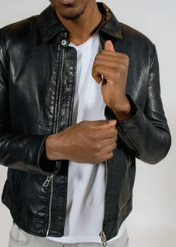 Blouson en cuir noir NORIS GREEN