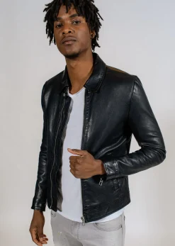 Blouson en cuir noir NORIS GREEN