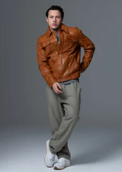 Veste en cuir marron MASTER MUSTANG